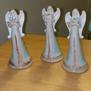 Praying Angel Bell Statues (Green set of 3)